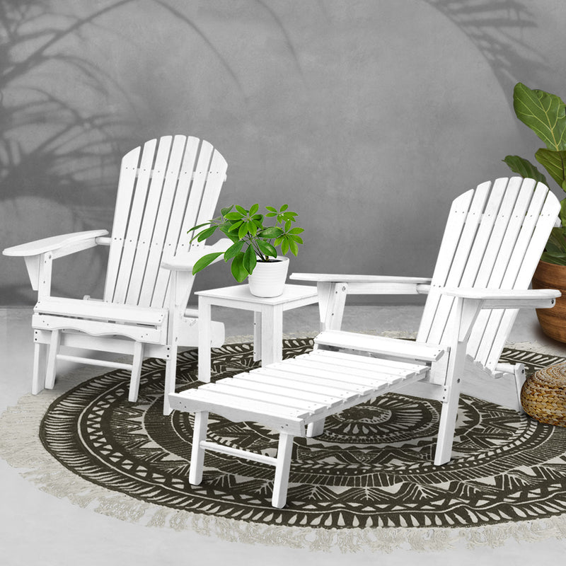 Gardeon 3 Piece Outdoor Adirondack Lounge Beach Chair Set - White - Sale Now