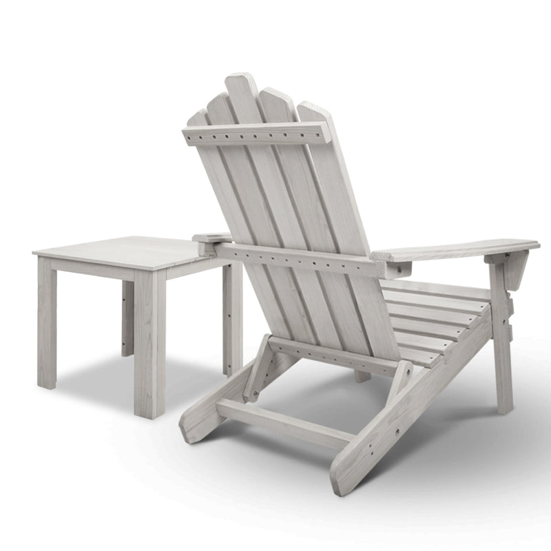 Gardeon 2pcs Adirondack Outdoor Beach Chair Table Set Beige - Sale Now
