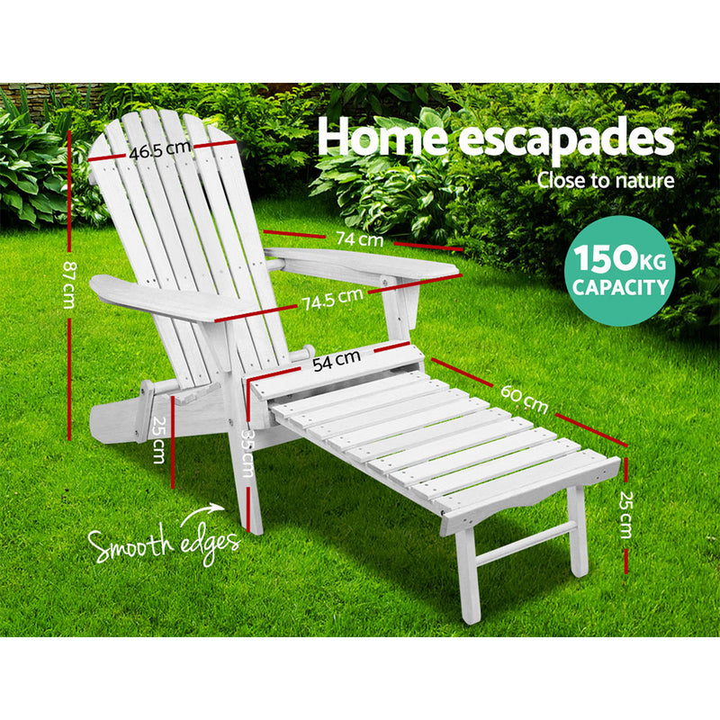 Gardeon Adirondack Beach Chair with Ottoman - White - Sale Now