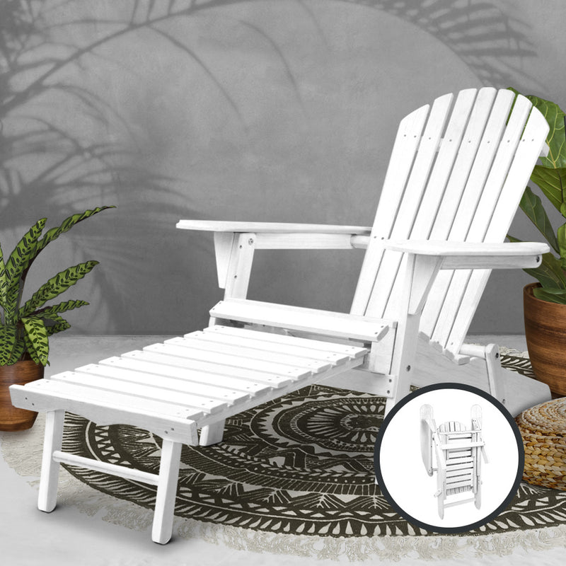Gardeon Adirondack Beach Chair with Ottoman - White - Sale Now