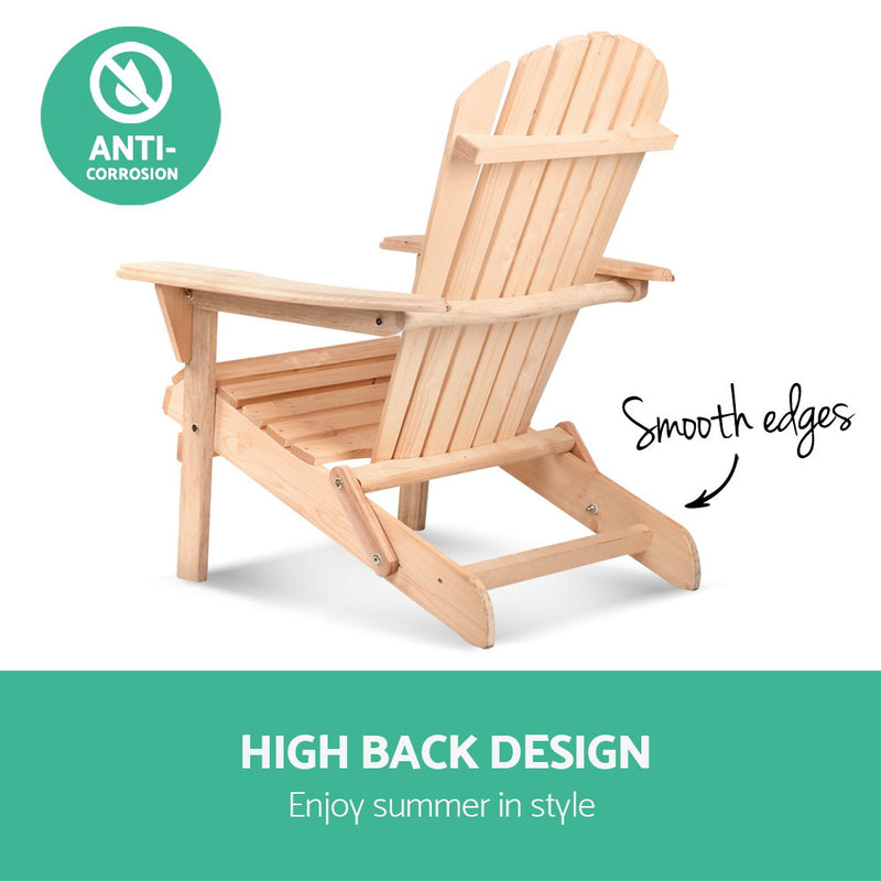 Gardeon 3 Piece Wooden Outdoor Beach Chair and Table Set - Sale Now