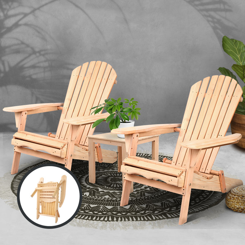 Gardeon 3 Piece Wooden Outdoor Beach Chair and Table Set - Sale Now