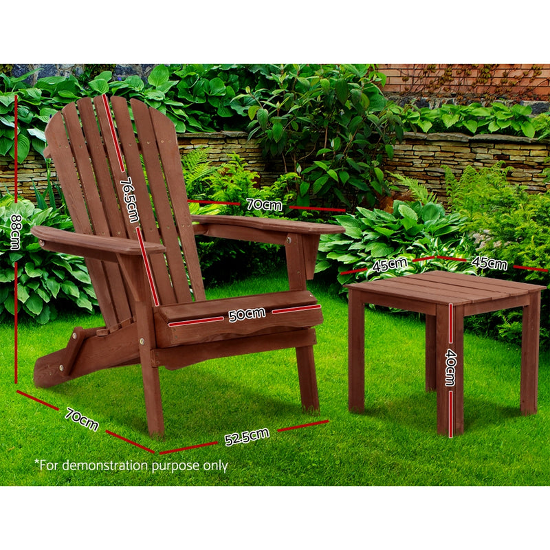 Gardeon 3PC Outdoor Setting Beach Chairs Table Wooden Adirondack Lounge Garden - Sale Now