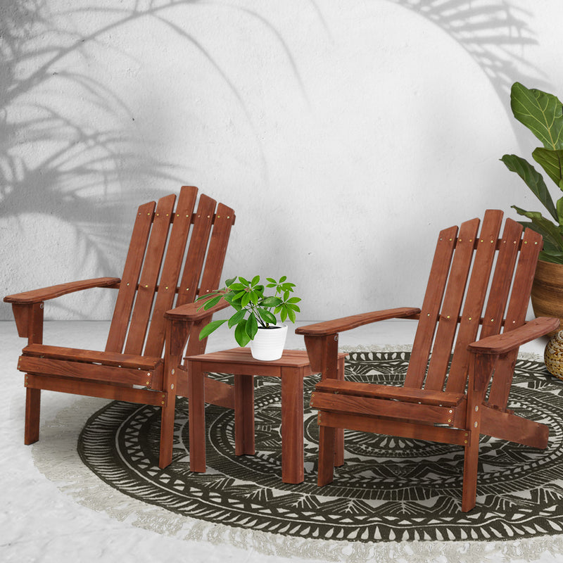 Gardeon Outdoor Sun Lounge Beach Chairs Table Setting Wooden Adirondack Patio Chair Brwon - Sale Now