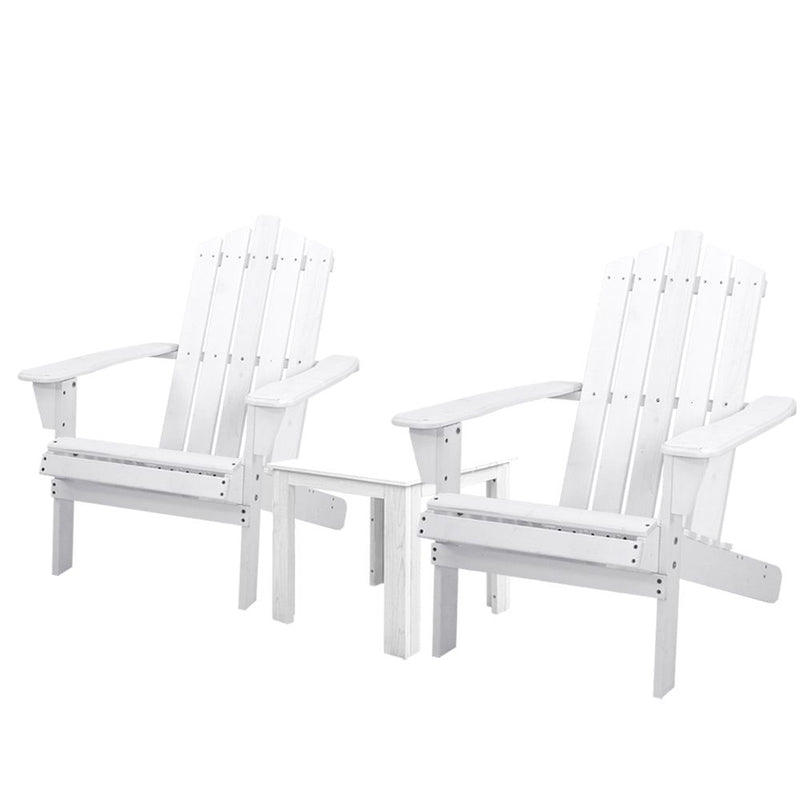 Gardeon Outdoor Sun Lounge Beach Chairs Table Setting Wooden Adirondack Patio Chair White