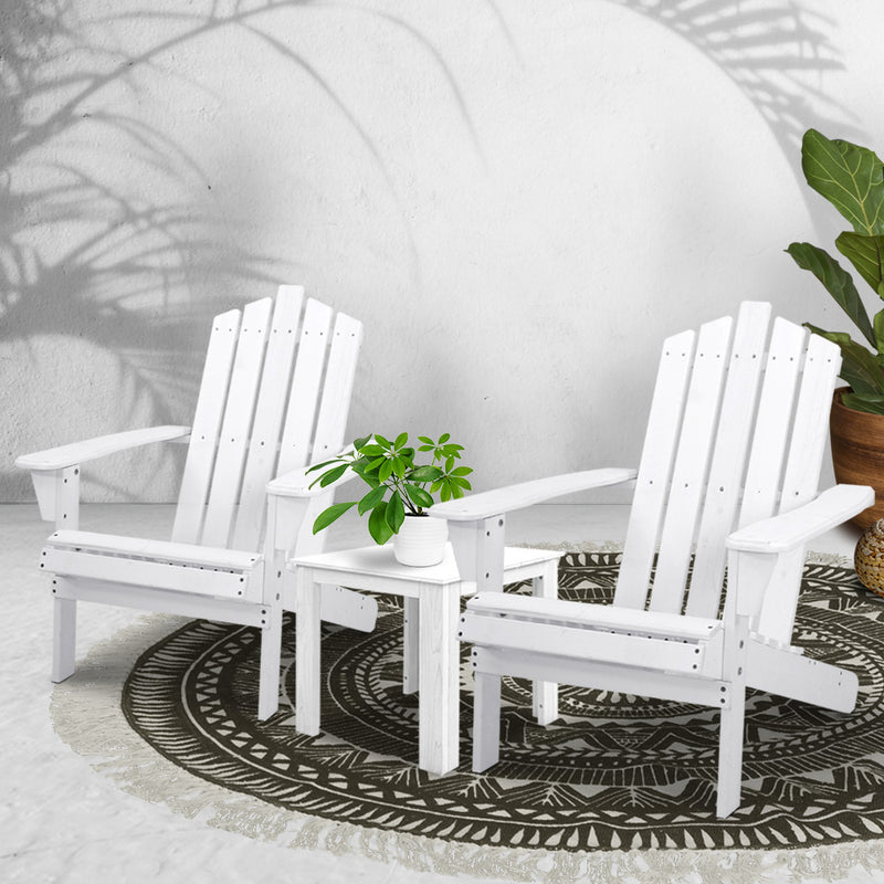 Gardeon Outdoor Sun Lounge Beach Chairs Table Setting Wooden Adirondack Patio Chair White - Sale Now