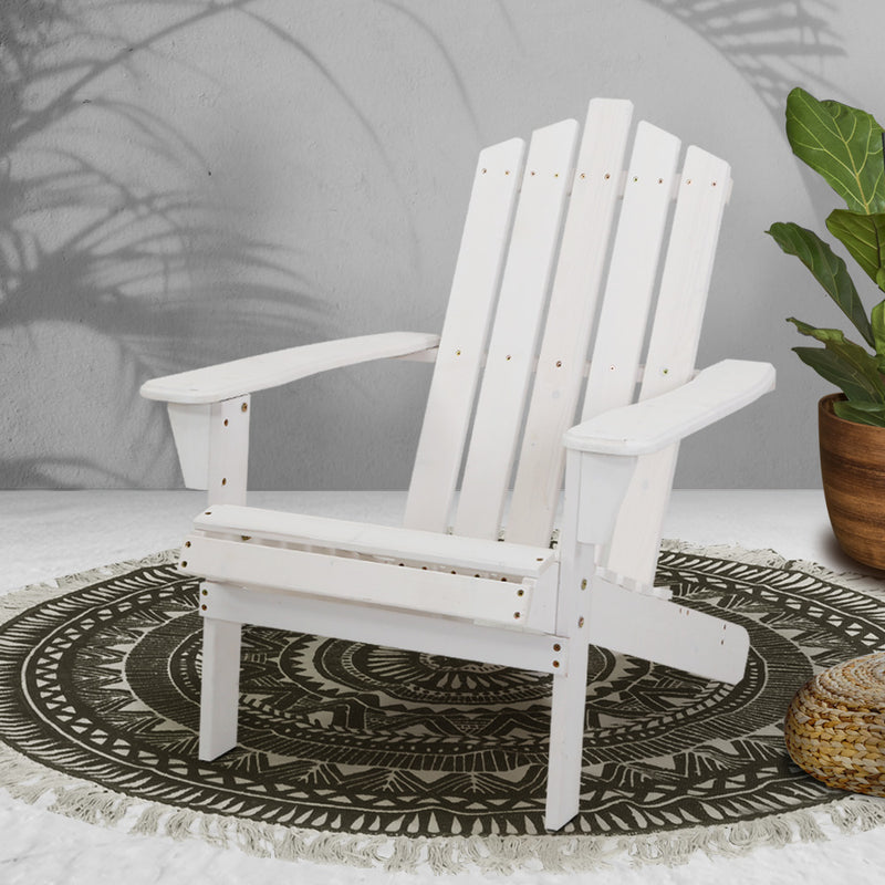 Gardeon Outdoor Sun Lounge Beach Chairs Table Setting Wooden Adirondack Patio - White - Sale Now