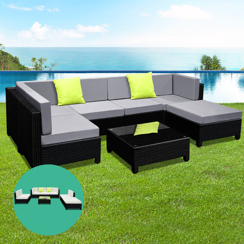 Gardeon 7PC Sofa Set Outdoor Furniture Lounge Setting Wicker Couches Garden Patio Pool - Sale Now