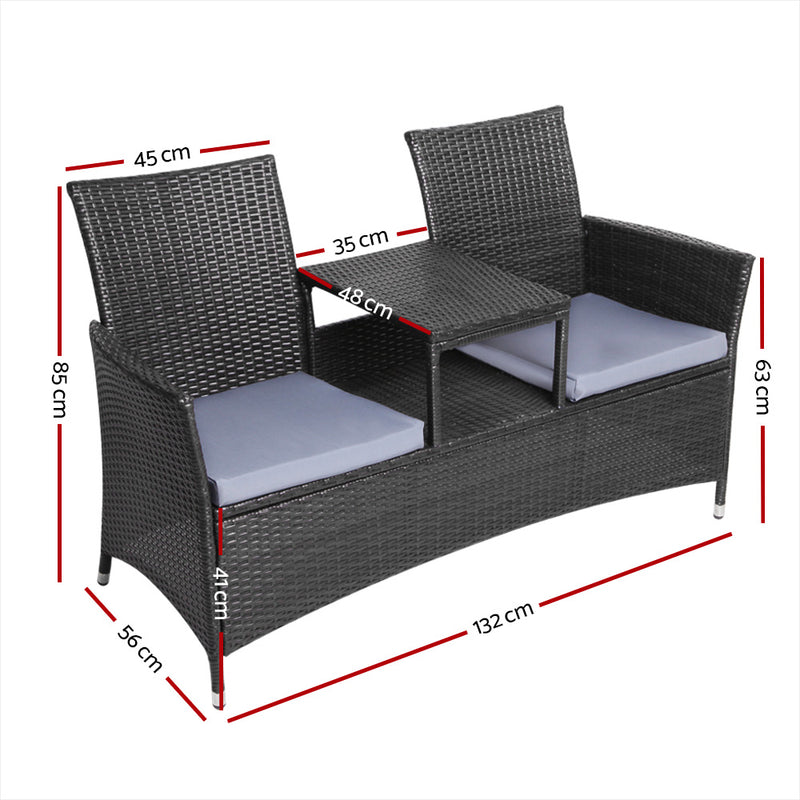 Gardeon 2 Seater Outdoor Wicker Bench - Black - Sale Now