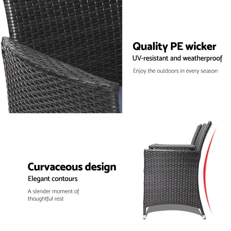Gardeon 2 Seater Outdoor Wicker Bench - Black - Sale Now