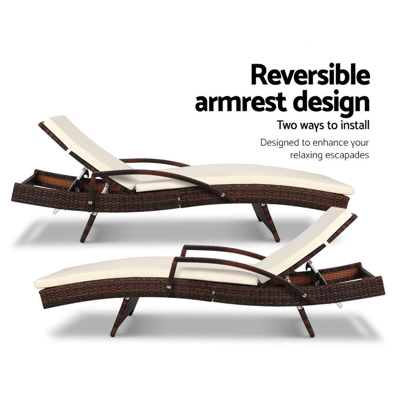 Gardeon Set of 2 Sun Lounge Outdoor Furniture Day Bed Rattan Wicker Lounger Patio - Sale Now