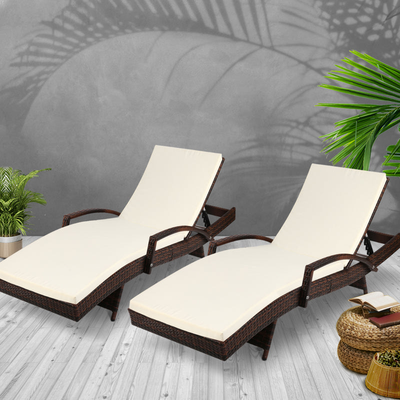 Gardeon Set of 2 Sun Lounge Outdoor Furniture Day Bed Rattan Wicker Lounger Patio - Sale Now