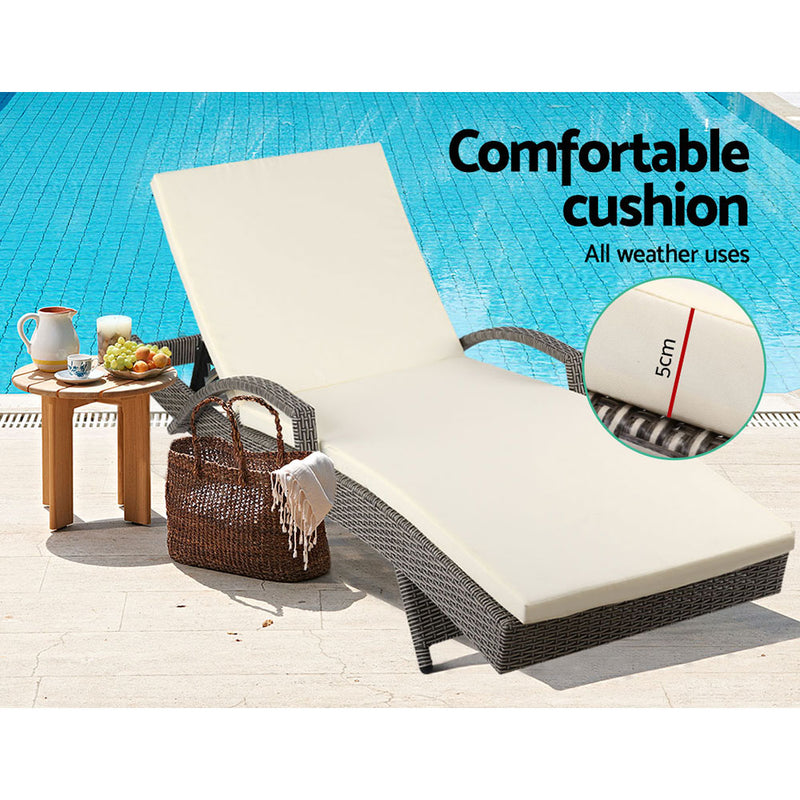 Gardeon Set of 2 Outdoor Sun Lounge Chair with Cushion- Grey - Sale Now