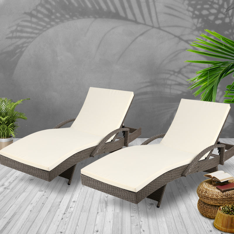 Gardeon Set of 2 Outdoor Sun Lounge Chair with Cushion- Grey - Sale Now
