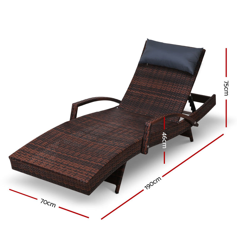 Gardeon Set of 2 Sun Lounge Outdoor Furniture Wicker Lounger Rattan Day Bed Garden Patio Brown - Sale Now