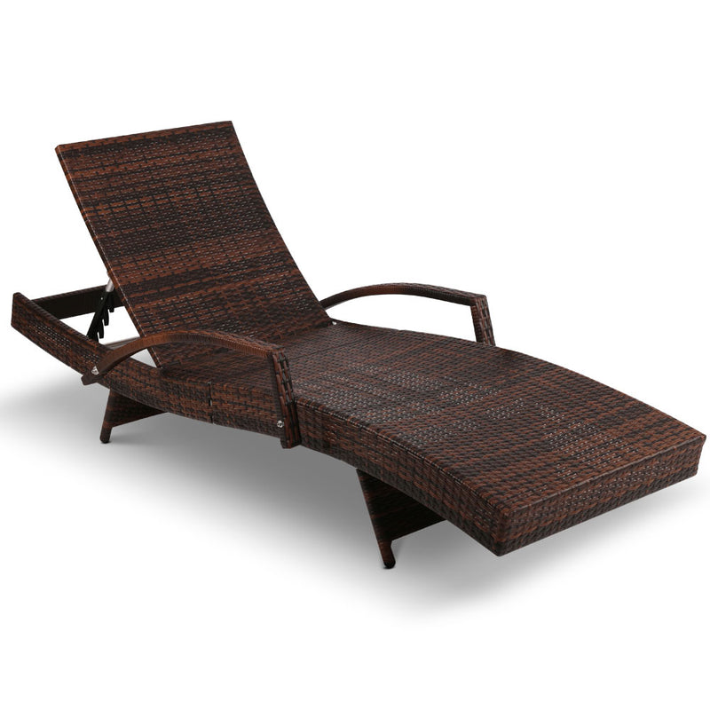 Gardeon Set of 2 Sun Lounge Outdoor Furniture Wicker Lounger Rattan Day Bed Garden Patio Brown - Sale Now