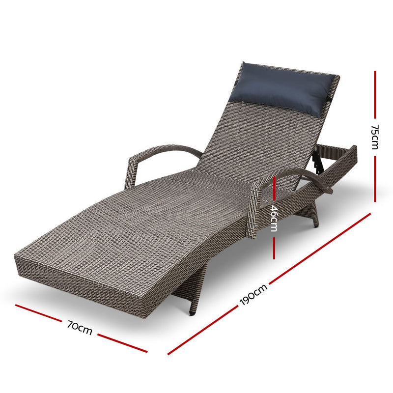 Gardeon Set of 2 Sun Lounge Outdoor Furniture Wicker Lounger Rattan Day Bed Garden Patio Grey - Sale Now