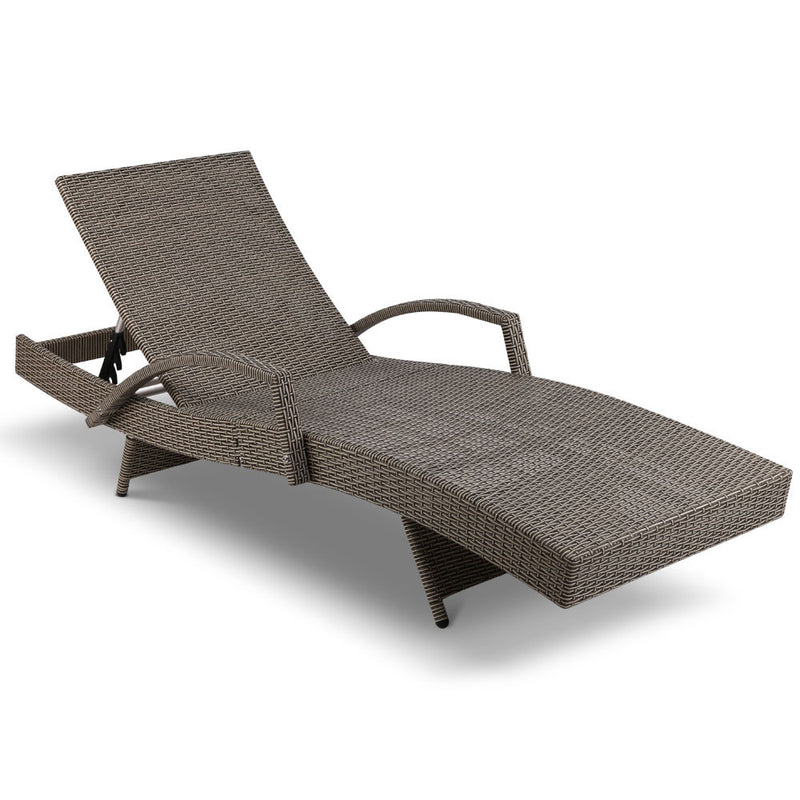 Gardeon Set of 2 Sun Lounge Outdoor Furniture Wicker Lounger Rattan Day Bed Garden Patio Grey - Sale Now