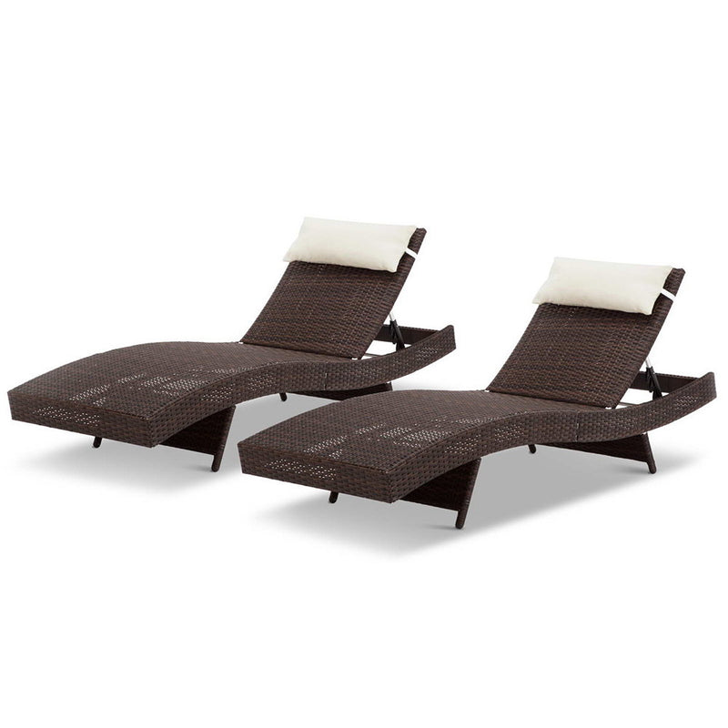 Gardeon Set of 2 Outdoor Wicker Sun Lounges - Brown