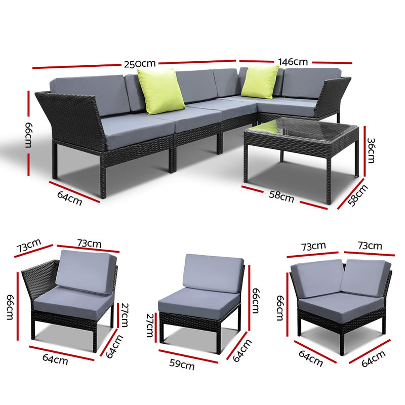Gardeon 6PC Sofa Set Outdoor Furniture Lounge Setting Wicker Couches Garden Patio Pool - Sale Now