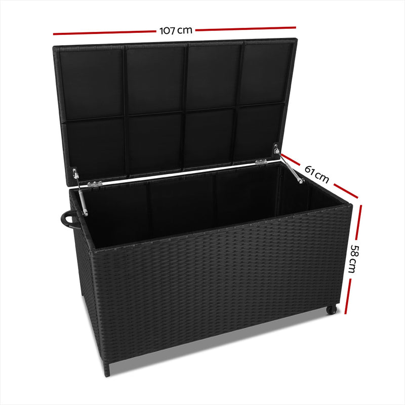 Gardeon 320L Outdoor Wicker Storage Box - Black - Sale Now