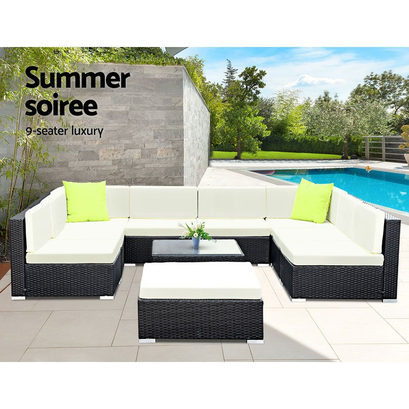 Gardeon 10PC Sofa Set with Storage Cover Outdoor Furniture Wicker - Sale Now