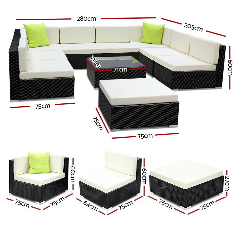 Gardeon 10PC Sofa Set with Storage Cover Outdoor Furniture Wicker - Sale Now