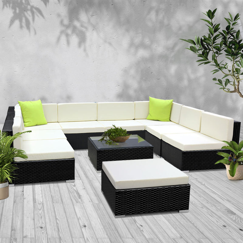 Gardeon 10PC Outdoor Furniture Sofa Set Wicker Garden Patio Lounge - Sale Now