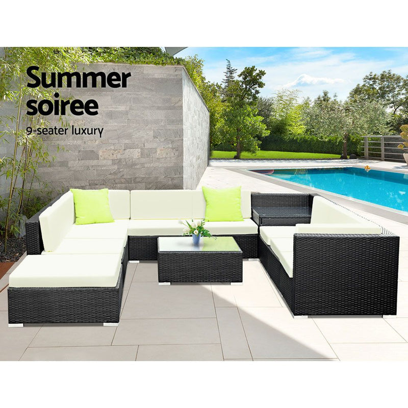 Gardeon 11PC Sofa Set with Storage Cover Outdoor Furniture Wicker - Sale Now