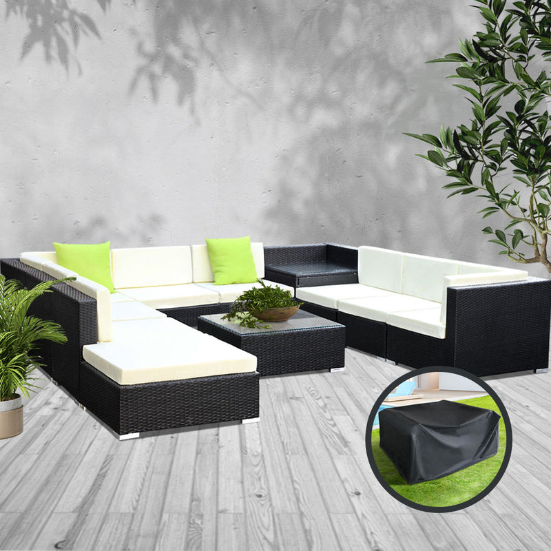 Gardeon 11PC Sofa Set with Storage Cover Outdoor Furniture Wicker - Sale Now