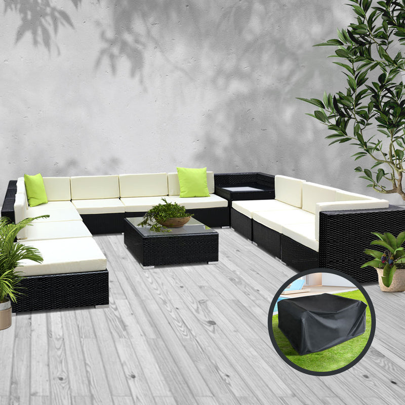 Gardeon 12PC Sofa Set with Storage Cover Outdoor Furniture Wicker - Sale Now