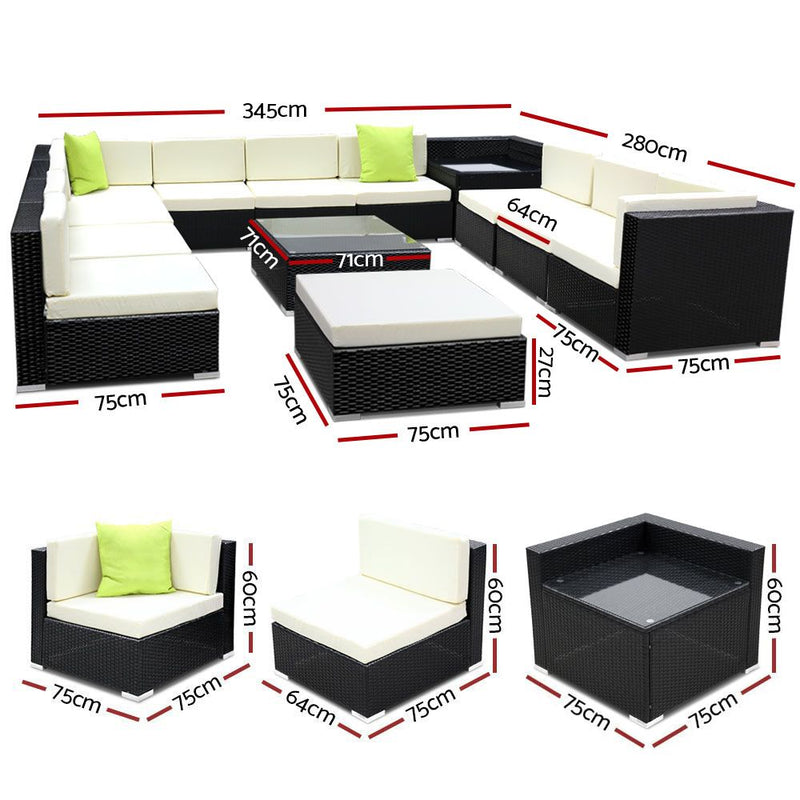 Gardeon 13PC Sofa Set with Storage Cover Outdoor Furniture Wicker - Sale Now