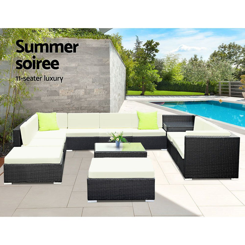 Gardeon 13PC Outdoor Furniture Sofa Set Wicker Garden Patio Lounge - Sale Now