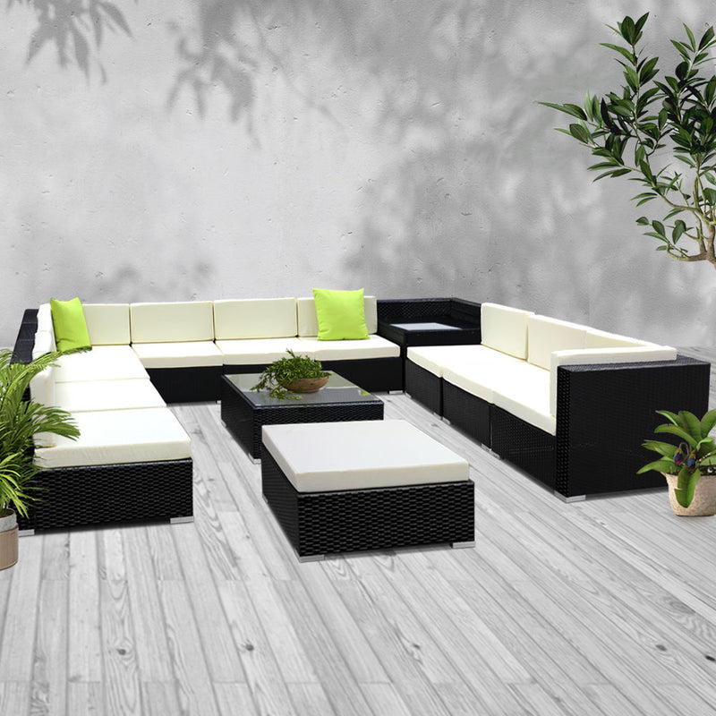 Gardeon 13PC Outdoor Furniture Sofa Set Wicker Garden Patio Lounge - Sale Now