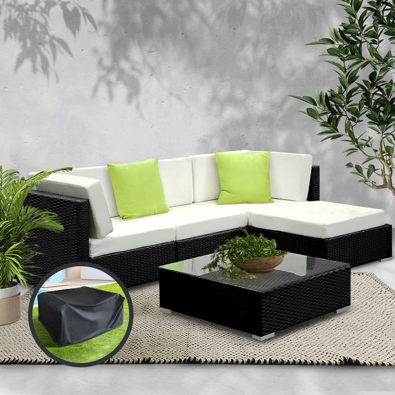 Gardeon 5PC Sofa Set with Storage Cover Outdoor Furniture Wicker - Sale Now