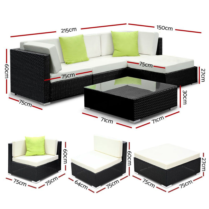Gardeon 5PC Outdoor Furniture Sofa Set Wicker Garden Patio Pool Lounge - Sale Now