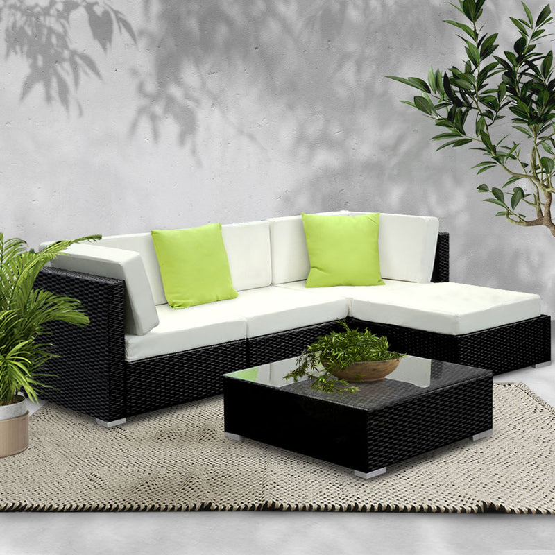 Gardeon 5PC Outdoor Furniture Sofa Set Wicker Garden Patio Pool Lounge - Sale Now