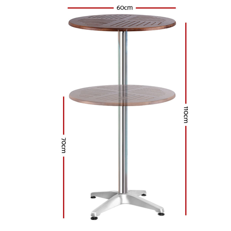 Outdoor Bar Table Furniture Wooden Cafe Table Aluminium Adjustable Round Gardeon - Sale Now