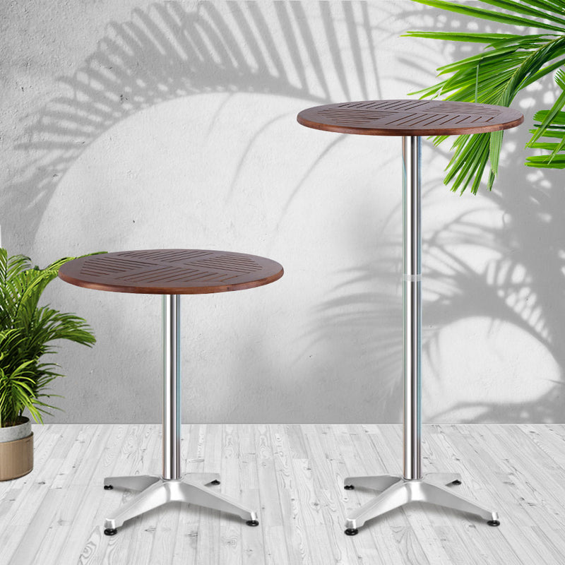 Outdoor Bar Table Furniture Wooden Cafe Table Aluminium Adjustable Round Gardeon - Sale Now