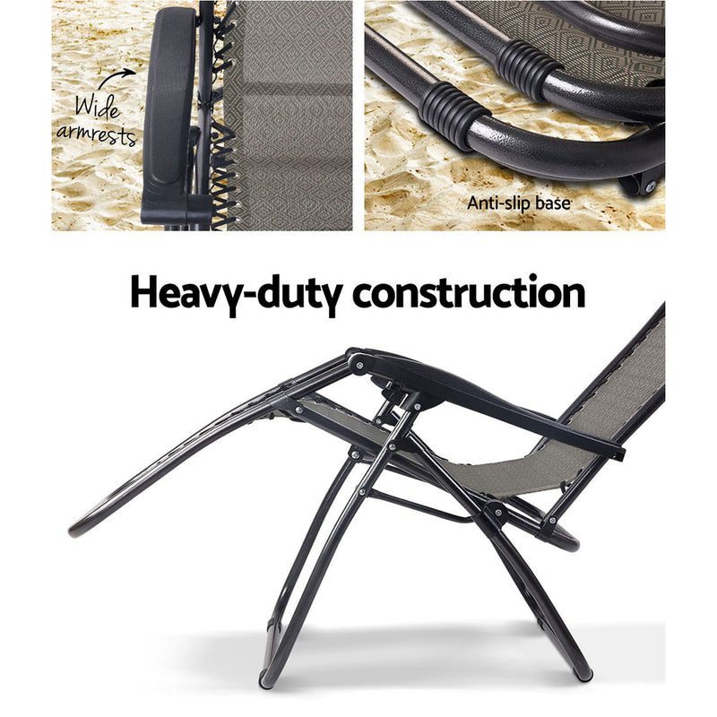 Gardeon Zero Gravity Recliner Chairs Outdoor Sun Lounge Beach Chair Camping - Beige - Sale Now