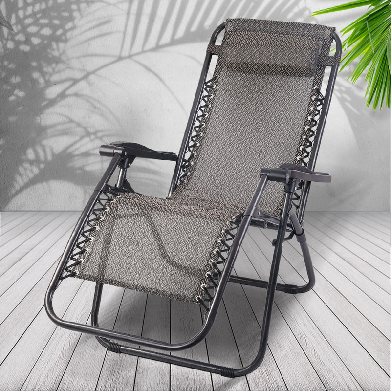 Gardeon Zero Gravity Recliner Chairs Outdoor Sun Lounge Beach Chair Camping - Beige - Sale Now