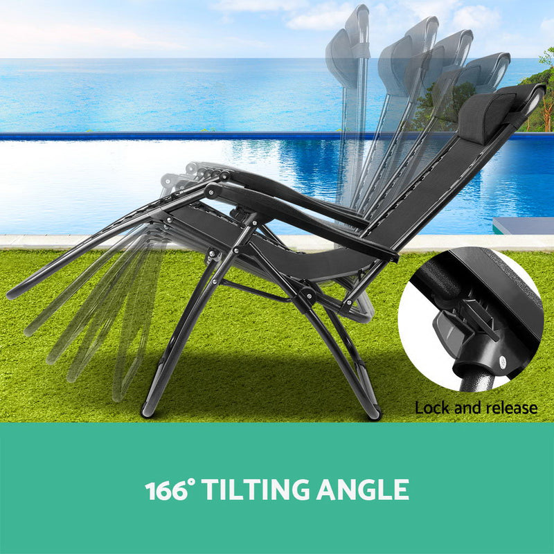Gardeon Set of 2 Zero Gravity Chairs Reclining Outdoor Furniture Sun Lounge Folding Camping Lounger Black - Sale Now