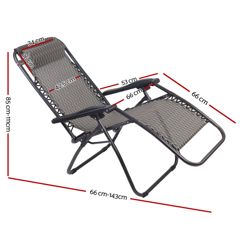 Gardeon Set of 2 Zero Gravity Chairs Reclining Outdoor Furniture Sun Lounge Folding Camping Lounger Grey - Sale Now
