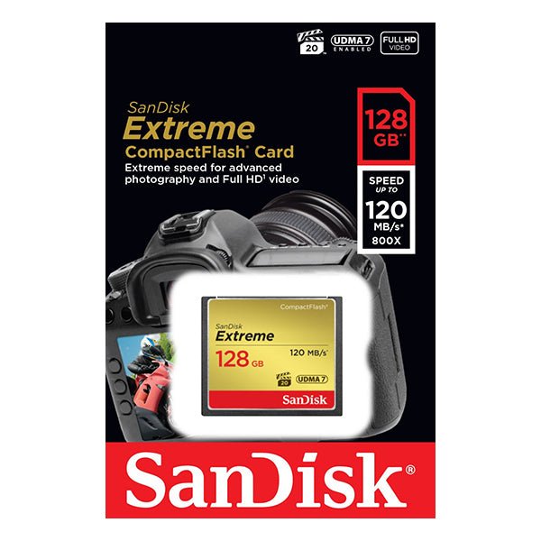 SanDisk 128GB Extreme CompactFlash Card with (write) 85MB/s and (Read)120MB/s - SDCFXSB-128G - Sale Now