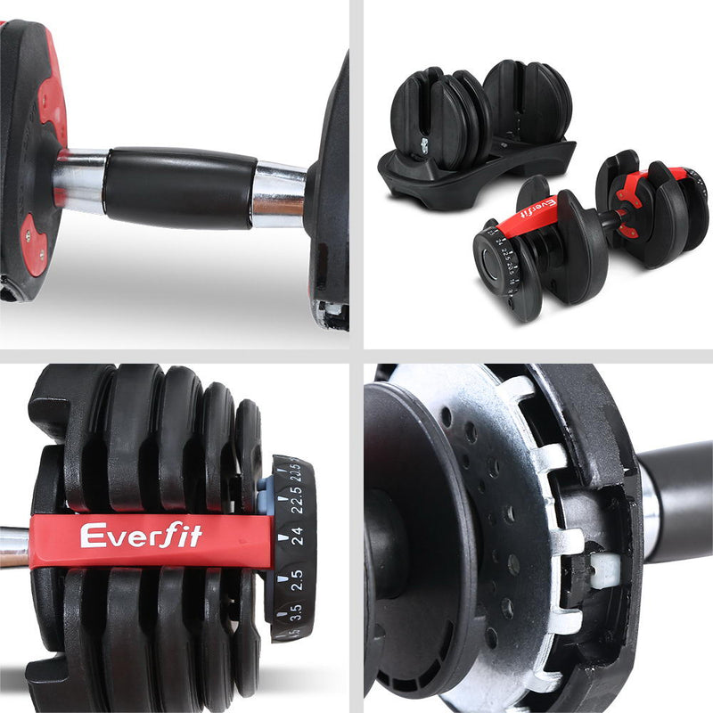 Everfit 24kg Adjustable Dumbbell Set Weight Dumbbells Plates Gym Exercise Fitness - Sale Now