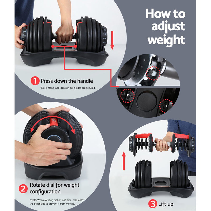 Everfit 2 x 24KG Adjustable Dumbbells Set Dumbbell Weight Plates Home Gym Exercise - Sale Now