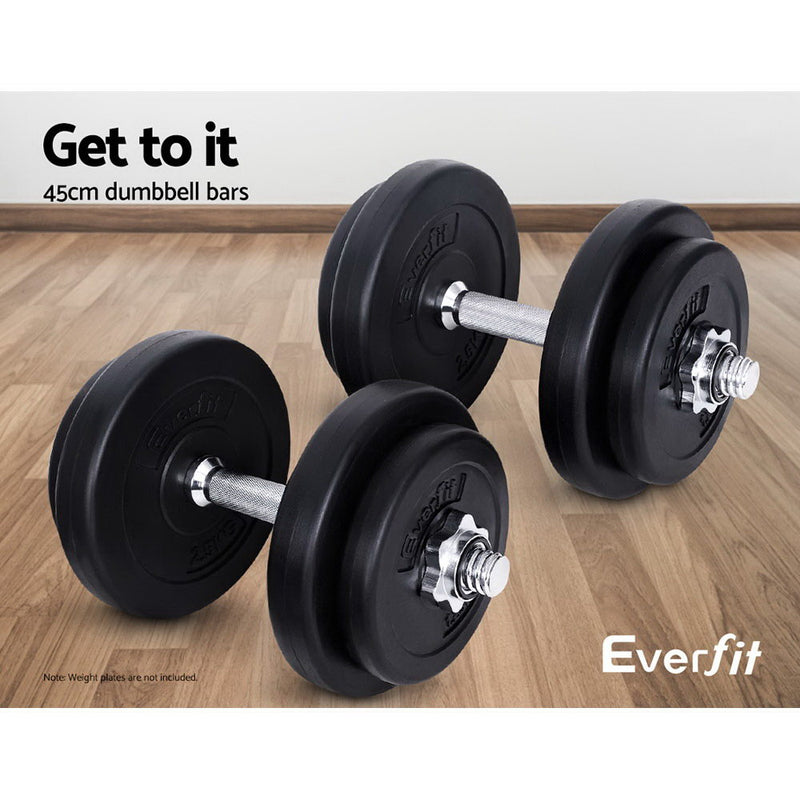 Everfit 45cm Solid Steel Dumbbell Bar Pair Gym Home Exercise Fitness 150KG Cap - Sale Now