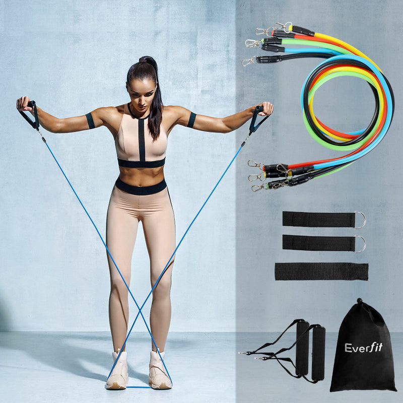 11 PCS Resistance Bands Set Yoga Pilates Abs Exercise Fitness Tube Workout Band - Sale Now