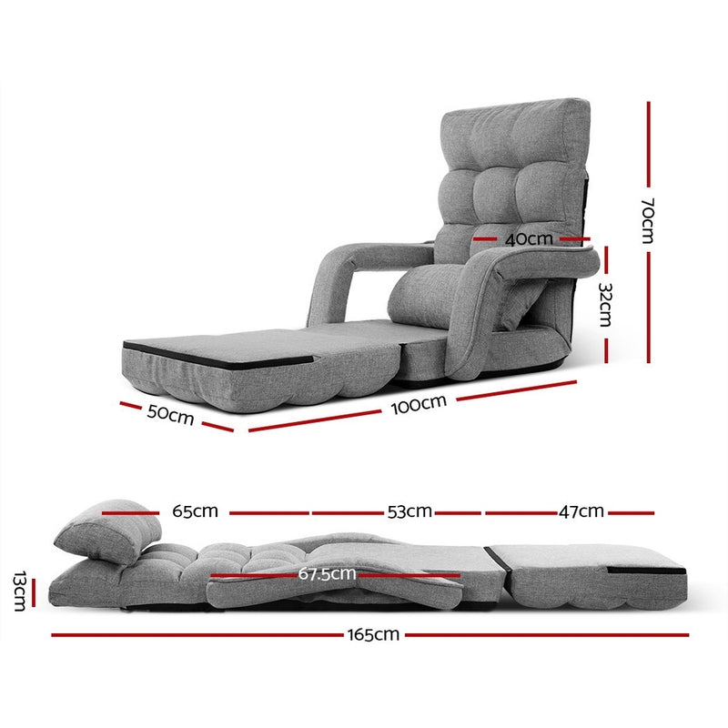 Artiss Lounge Sofa Armchair Floor Recliner Chaise Linen Light Grey - Sale Now