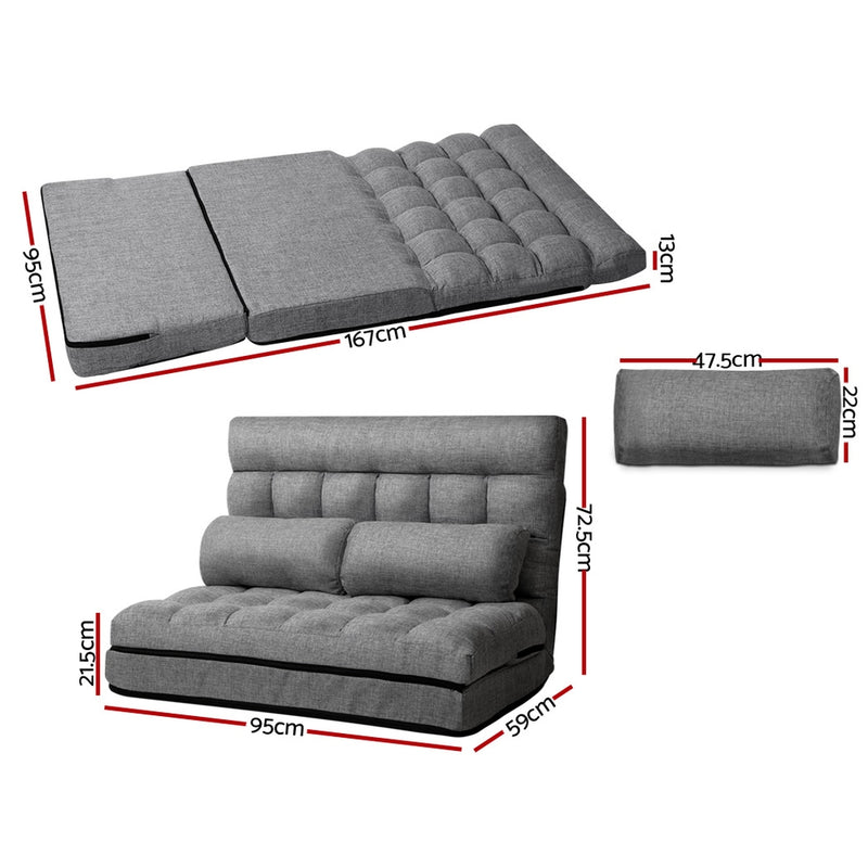 Artiss Lounge Sofa Bed 2-seater Floor Folding Fabric Grey - Sale Now
